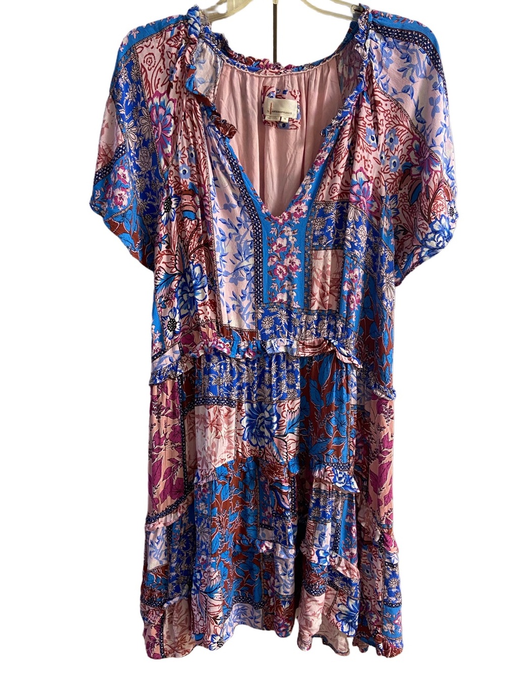 Anthropologie Floral Patchwork Mini Dress Tiered Flowy Boho 1X